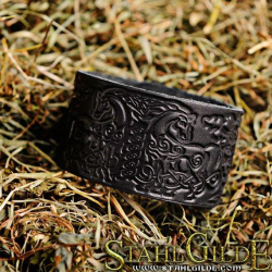 Leather Bracelet Cuff Wristband Horses Celtic Knotwork Talisman Amulet Carving Leather